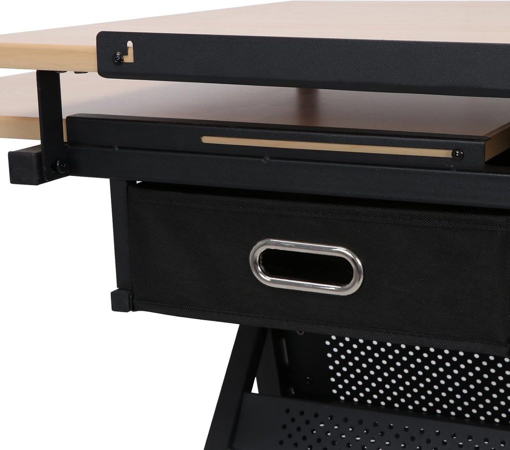 Drafting Table Drawing Desk Reclining Tiltable Tabletop Bundle Set with Stool and 2 Storage Drawers Art Writing Reading Workstation for Office and Home