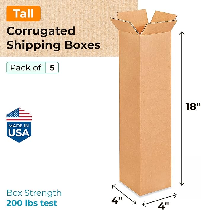 IDL Packaging Tall Corrugated Shipping Boxes 4"L x 4"W x 18"H - Image 2