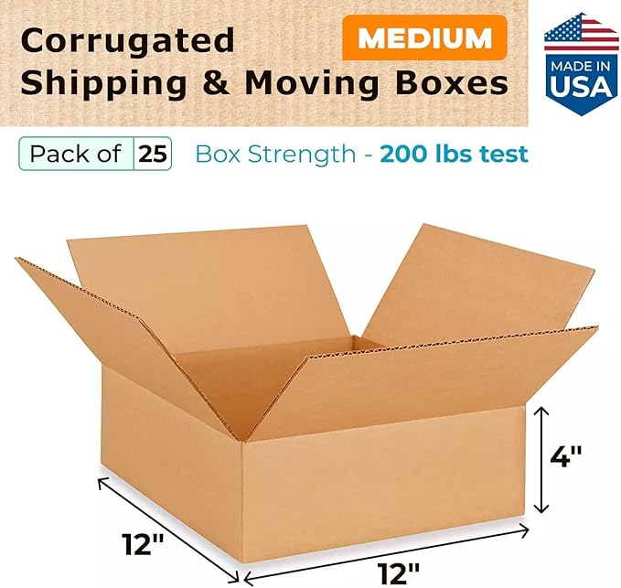 IDL Packaging-B-12124-25 Flat Corrugated Shipping Boxes 12"L x 12”W x 4"H - Image 2
