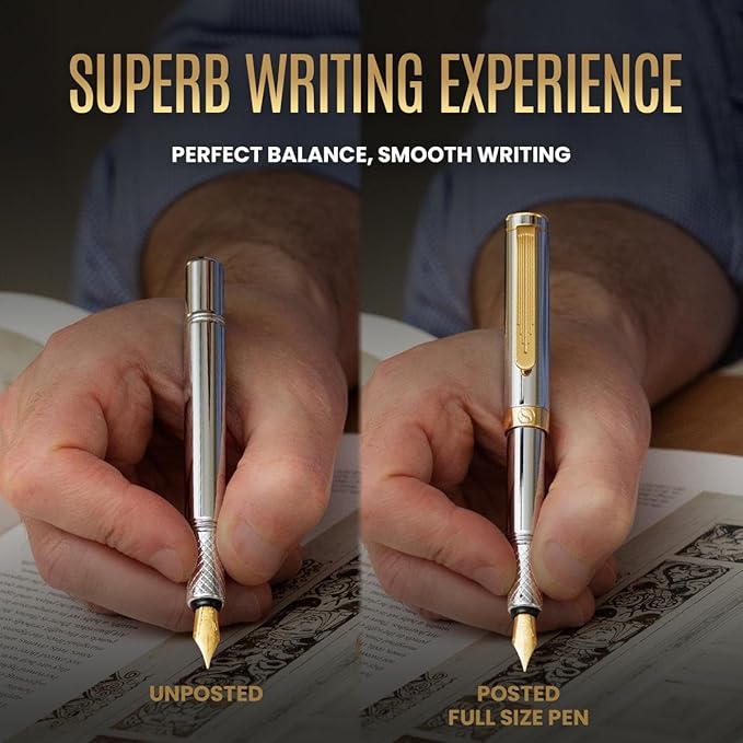 Scriveiner Luxury EDC Fountain Pen, Stunning Silver Chrome Luxury Pen, Real - Image 5