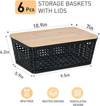 Anywish Storage Bins with Lids 6 Packs, Plastic Storage Bins with Bamboo Lids - Image 2