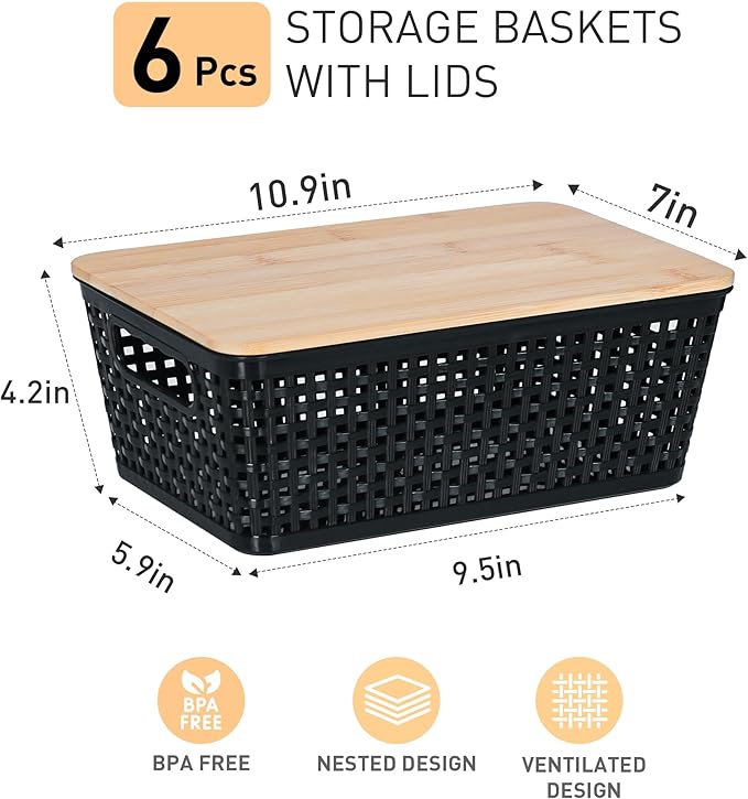 Anywish Storage Bins with Lids 6 Packs, Plastic Storage Bins with Bamboo Lids - Image 2