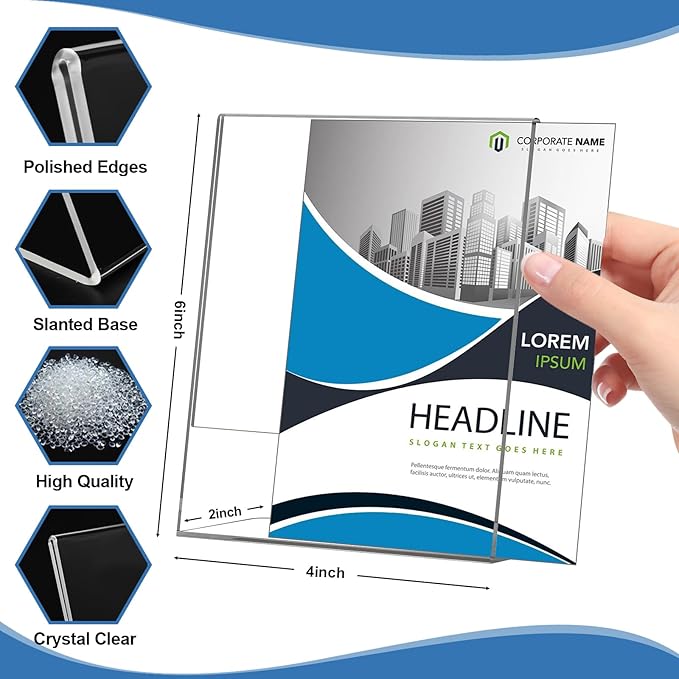 Acrylic Sign Holder 4x6 Inches, 16 Pack Clear Plastic Table Flyer Display Stand - Image 2