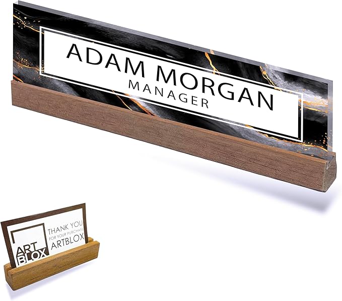ARTBLOX | Office Personalized Name Plate Black Gold Marble Design On Clear - Image 2