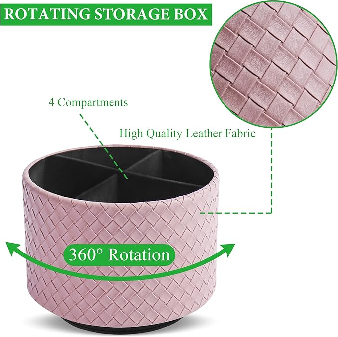 Hennaja Round Leather Art Supply Organizer, Remote Control Holder, 360 Degree - Image 3