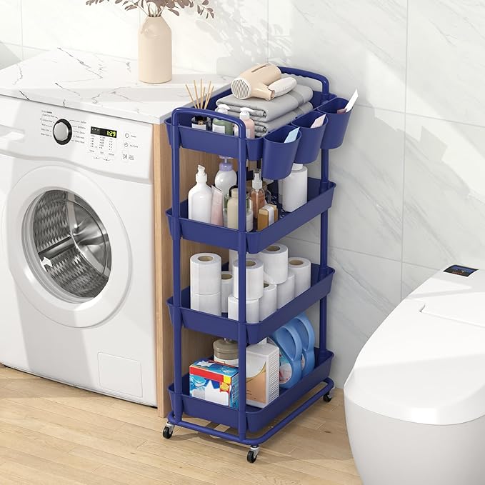JIUYOTREE 4-Tier Plastic Rolling Storage Cart Utility Cart - Image 3