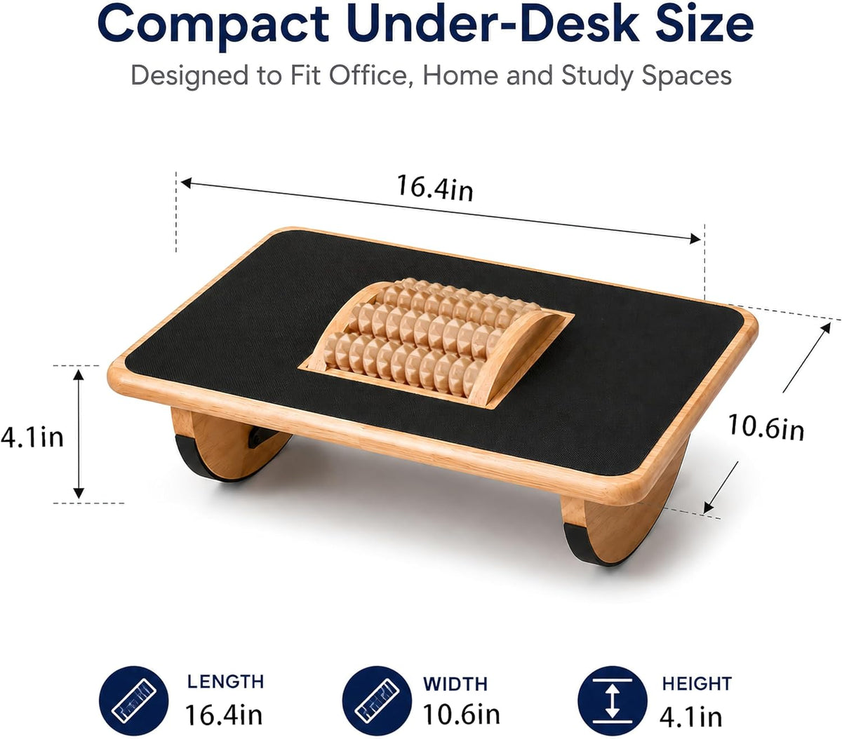 Foldable Under Desk Foot Rest, Wooden Rocking Footrest with 4 Massage Rollers...