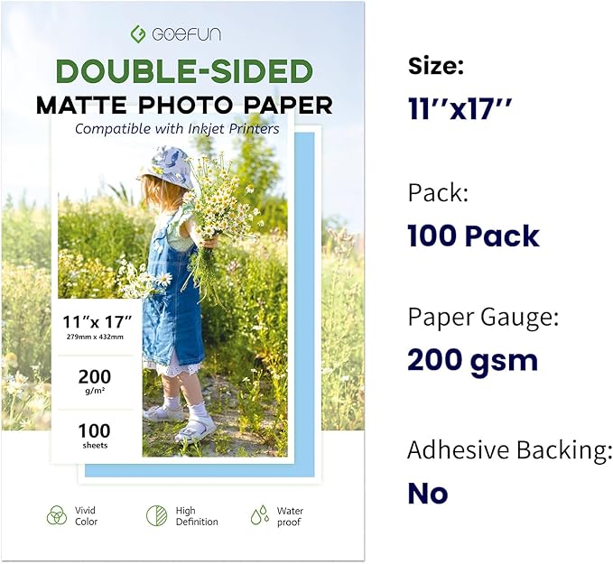 11x17 Double Sided Photo Paper Matte, Goefun 200GSM/54LB Presentation Paper - Image 2