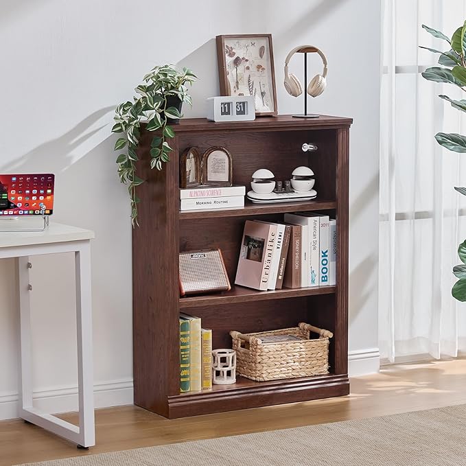 RWYHG 43" Walnut Tall Bookshelf Set of 2, 3-Tier Thick Wooden Book Shelf - Image 8