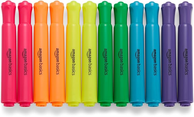 Amazon Basics Highlighters 12 Pack, Chisel Tip, Bible Highlighter, Office and by AmazonBasics
