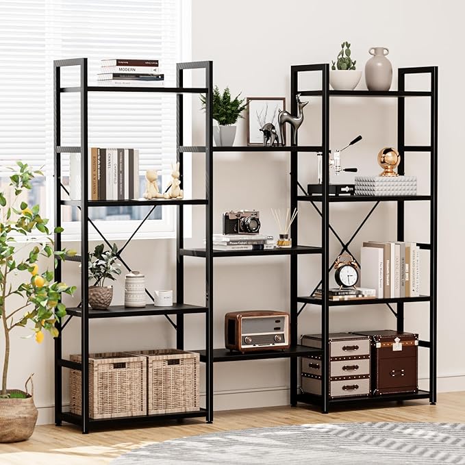 NUMENN Triple Wide 4 Tier Bookshelf, Adjustable Rustic Industrial Style - Image 6