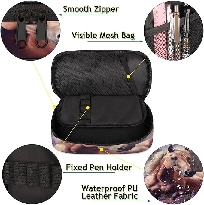 Pardick Pencil Case，Horse Lavender Big Capacity Pencil Pouch Coin Pouch - Image 5