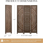 66.9Inch Folding Room Divider, 3 Panels Wood Carved Privacy Screens, Free - Image 7