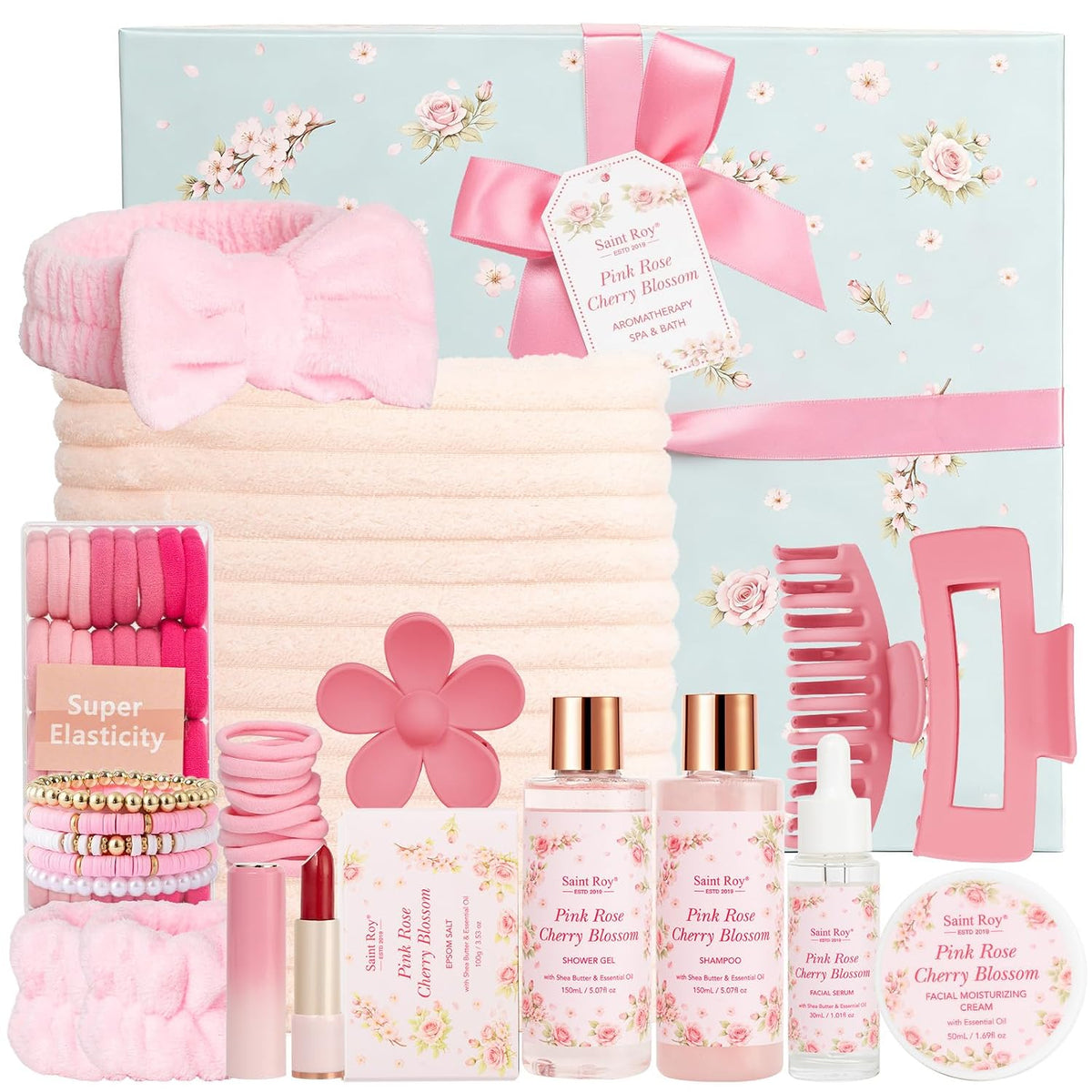 57 Pcs Bath Spa Kit for Women, Rose Bath and Body Gift, Facial Skin