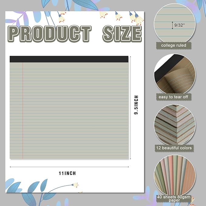Lincia 12 Pcs 11" x 9.5" Legal Pads College Ruled Notepad Landscape Notebook - Image 2