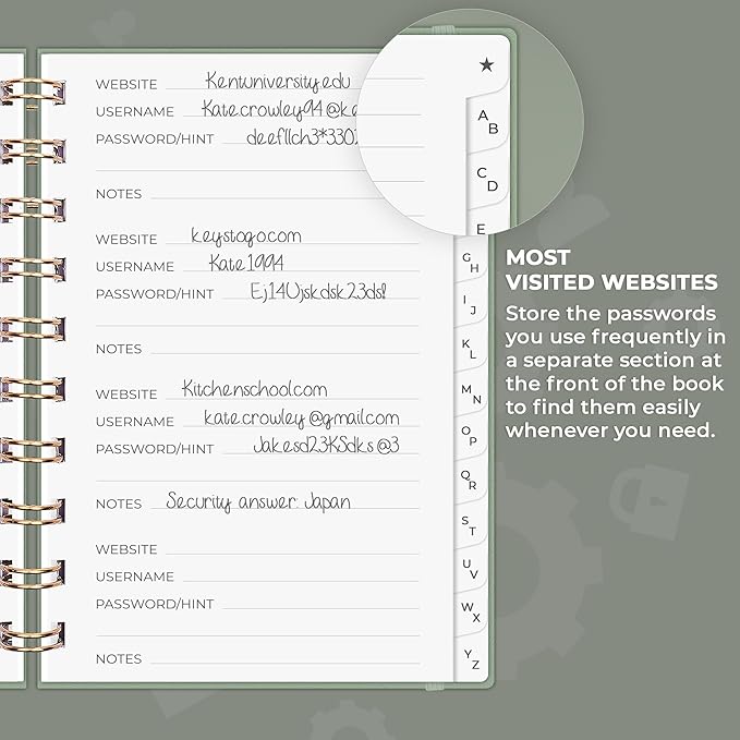 Clever Fox Password Book Spiral – Mini Internet Address & Password Organizer - Image 4