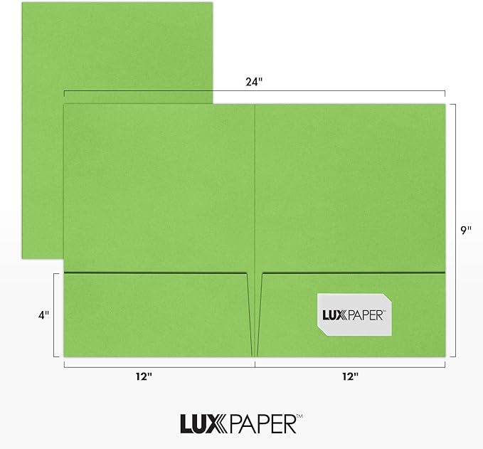 LUXPaper 9" x 12" Presentation Folders | Two Pocket | Limelight Green | 100lb. - Image 3