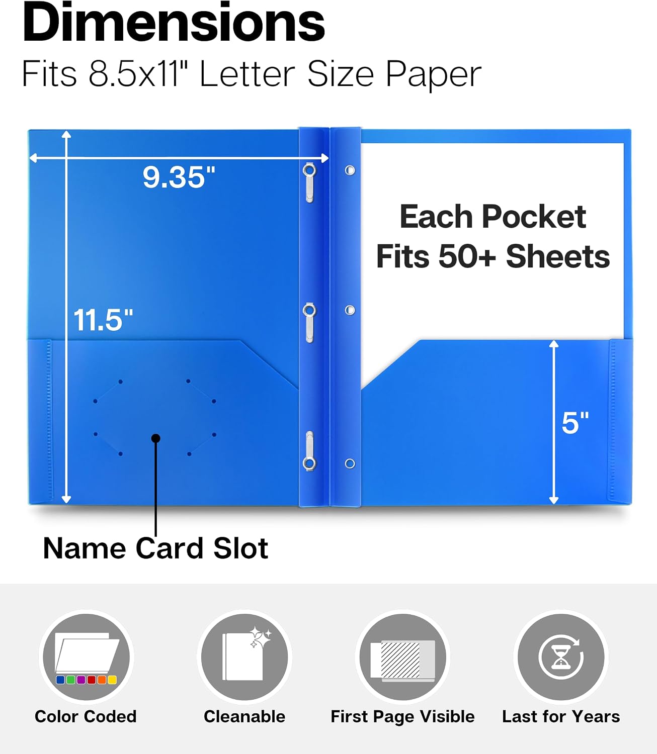 Dunwell 2-Pocket 3-Prong Folders, Clear Front Pocket, 6 Pack, Poly | 6 Vibrant Colors, Durable Acid-Free Poly Plastic, Binder Folders with Brads, Includes Labels