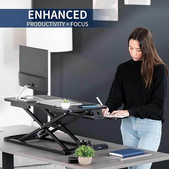 VIVO 32 inch Desk Converter, K Series, Height Adjustable Sit to Stand Riser - Image 4
