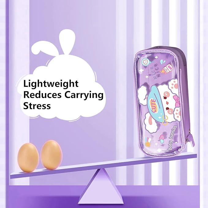 UINSUE Cute Pen case Adorable Bunny Transparent 3-Layer Large Capacity Pencil - Image 7