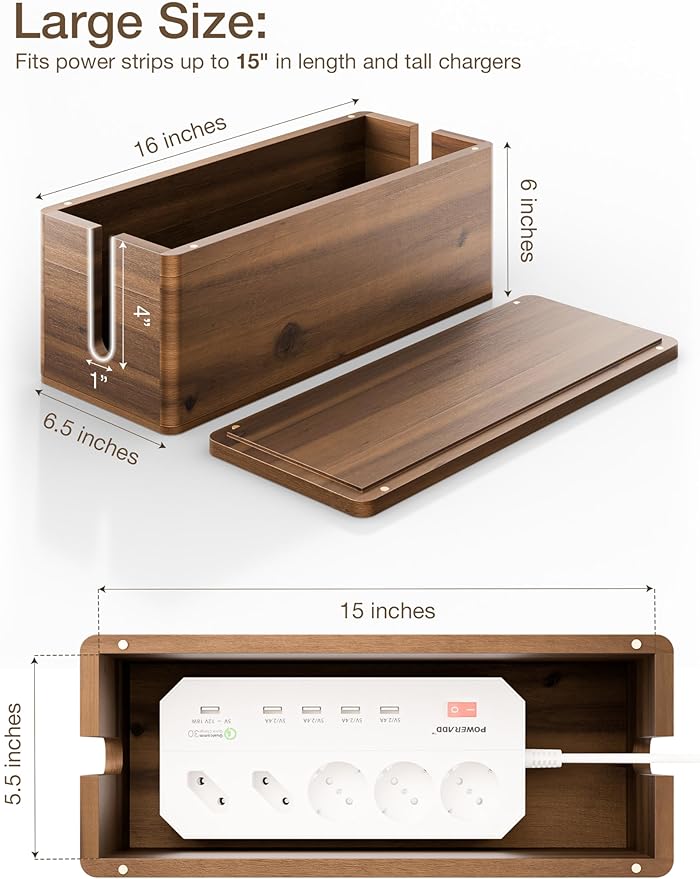 TIDITA Acacia Wood Large Cable Management Box Round Edge - Image 2