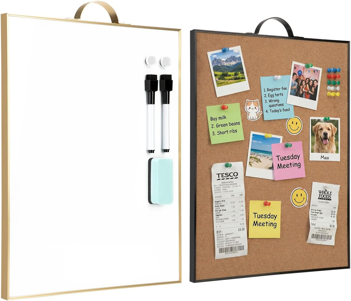 Small Whiteboard Cork-Board Combo for Wall, 2-Board Set, 24"x16" Total