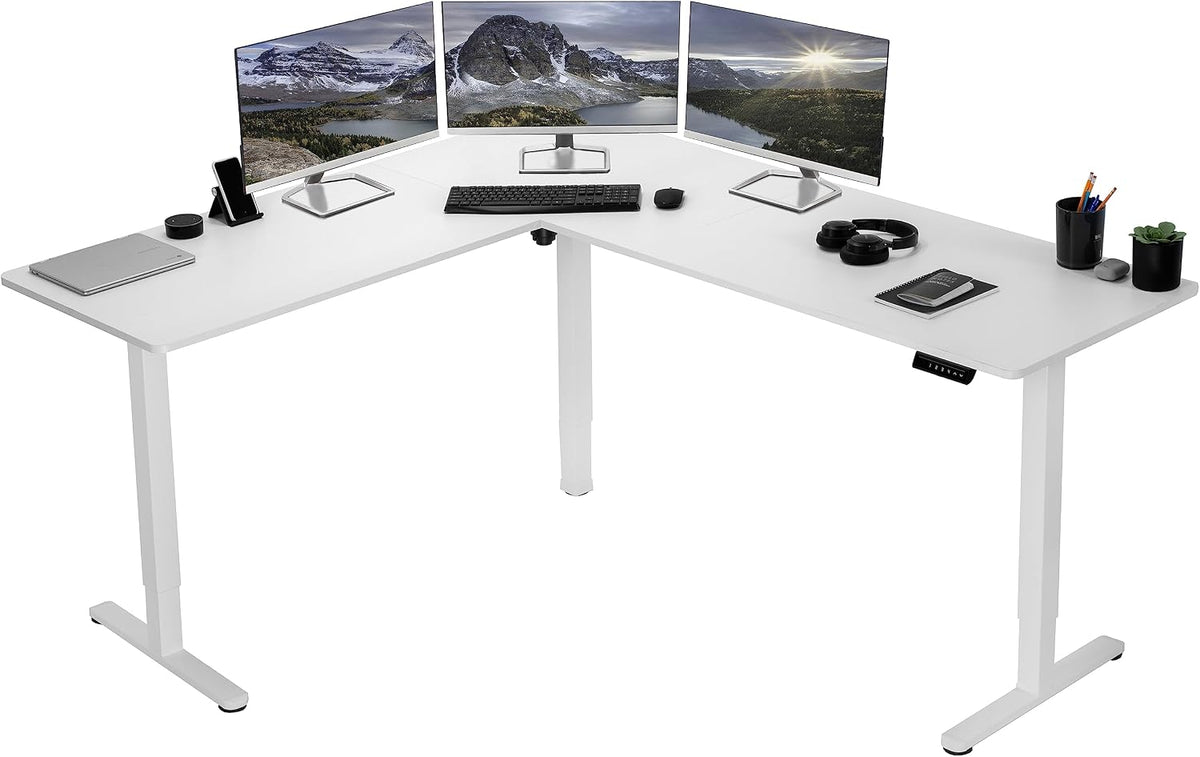 VIVO Electric Corner 75 x 63 inch L-Shaped Standing Desk, Memory Height