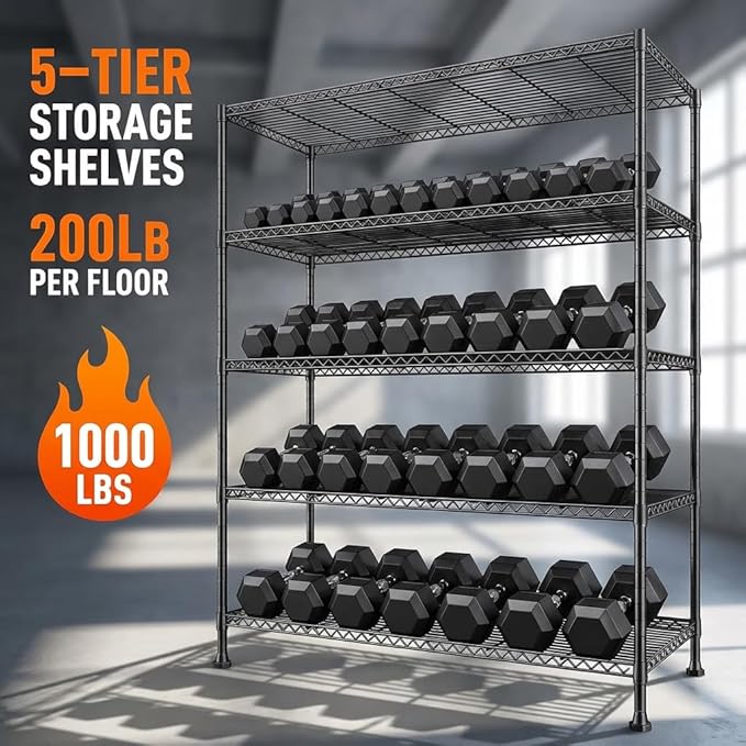 REIBII 45.8“W Metal Shelving Storage Shelves, 5-Tier Wire Shelving Unit - Image 5