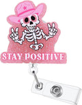 Stay Positive Skull Funny Nurse Badge Reel, Retractable ID Card Badge Holders by BVIIE