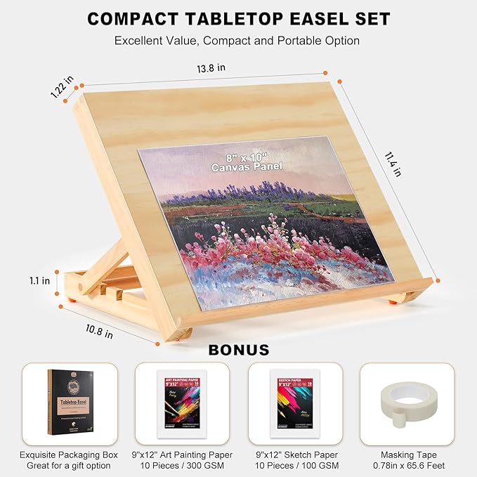 Tabletop Easel for Painting, 13.8"x11.4" Adjustable Portable Art Easel Includes - Image 2