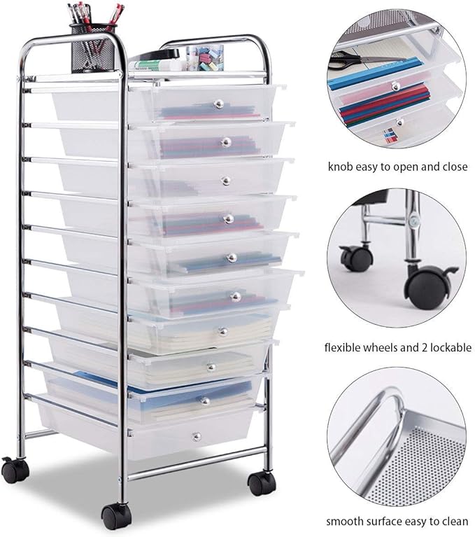 Giantex 10 Drawer Rolling Storage Cart Scrapbook Paper Office School Organizer - Image 5