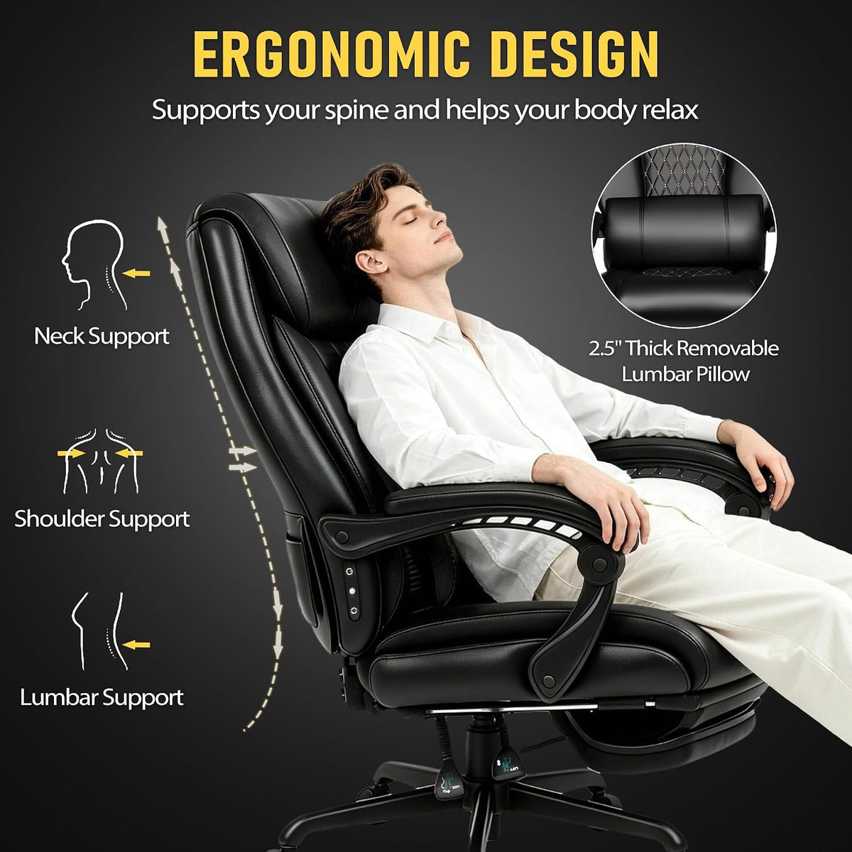 3D Kneading Massage Office Chair with Heat, 500 lbs Big and Tall Executive Co...