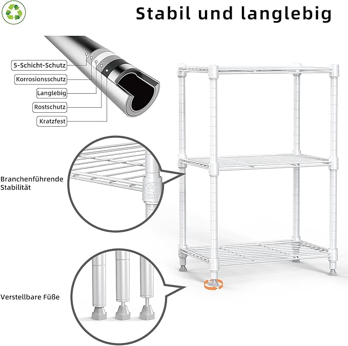 M MZG 450 lbs Wire Storage Shelving 3-Tier Utility Shelving Unit Steel - Image 4