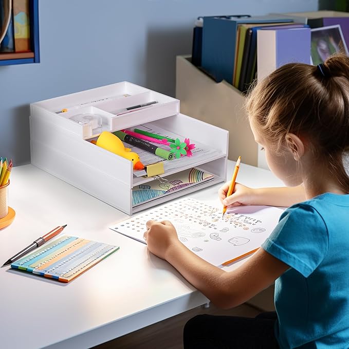 Eufrozy 3 Tier Stackable Letter Tray Paper Organizer, Cardboard Inbox, File - Image 3