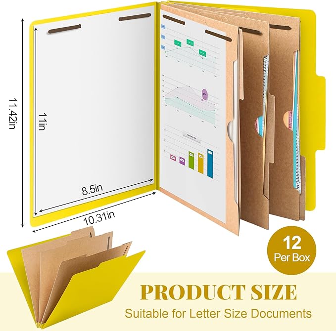 12 Pcs Classification Folders Letter Size 3 Pocket Dividers Employee File Folder - Image 2
