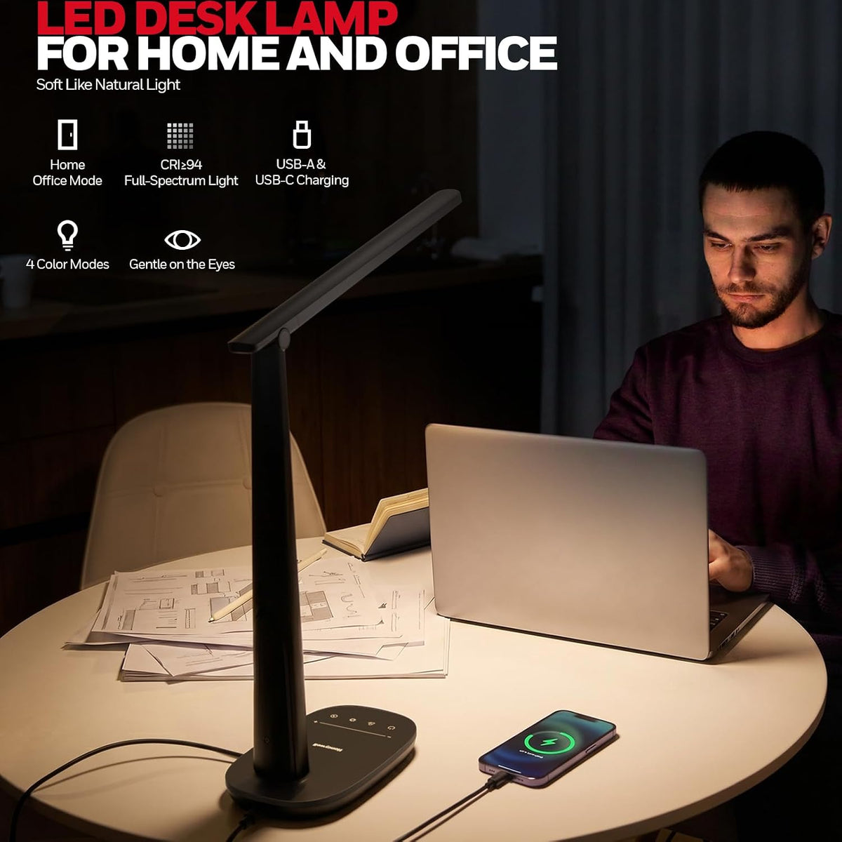 honeywell led desk lamp for home office eye-caring shown in use