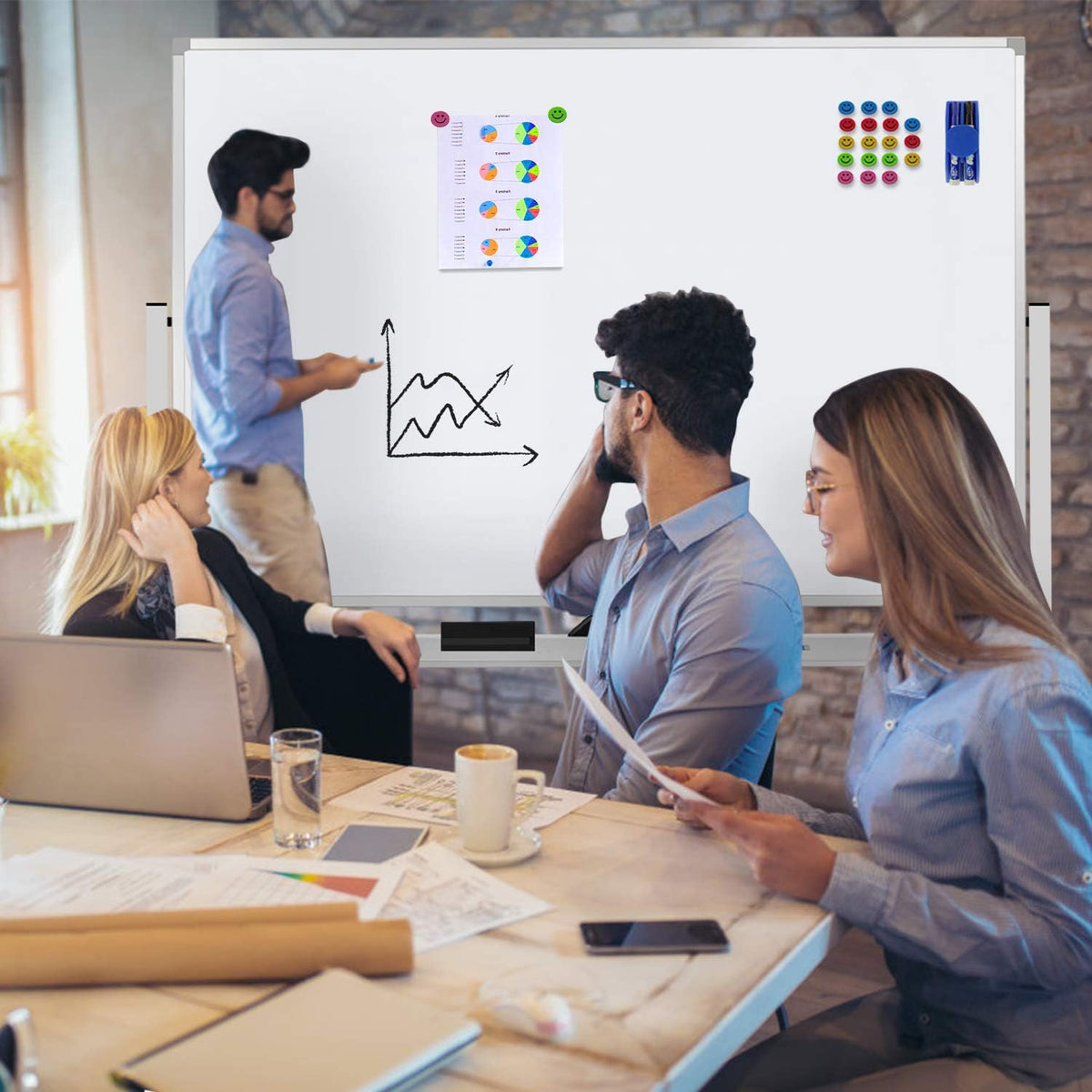 Max-officoo 60"x40" Mobile Whiteboard Double-Sided Magnetic Large D...