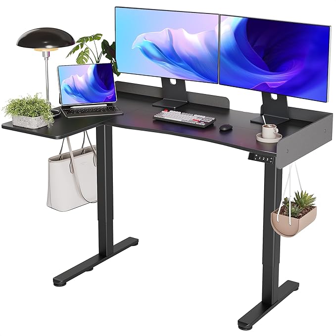 Claiks L Shaped Standing Desk, 55 Inch Electric Height Adjustable Desk by CLAIKS