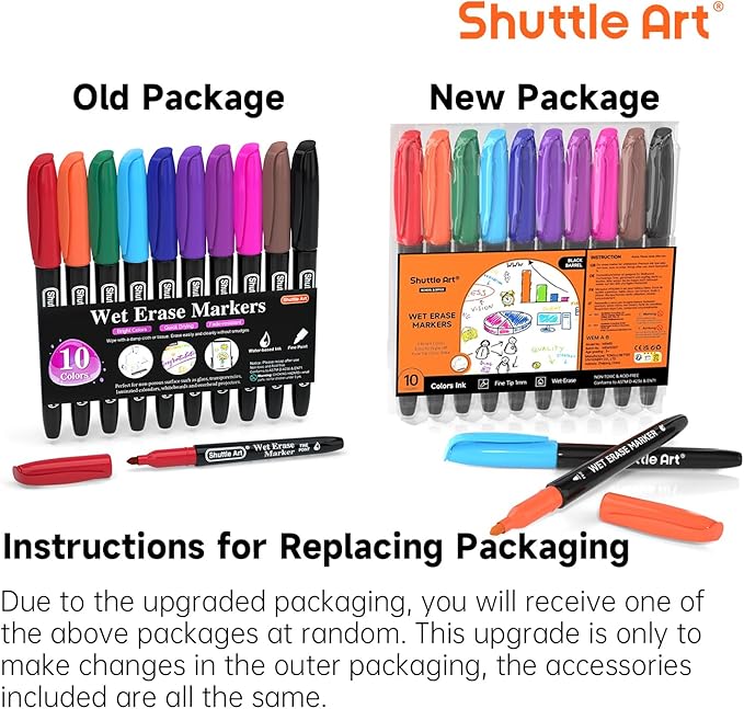 Shuttle Art Wet Erase Markers, 10 Colors 1mm Fine Tip Smudge-Free Markers - Image 2