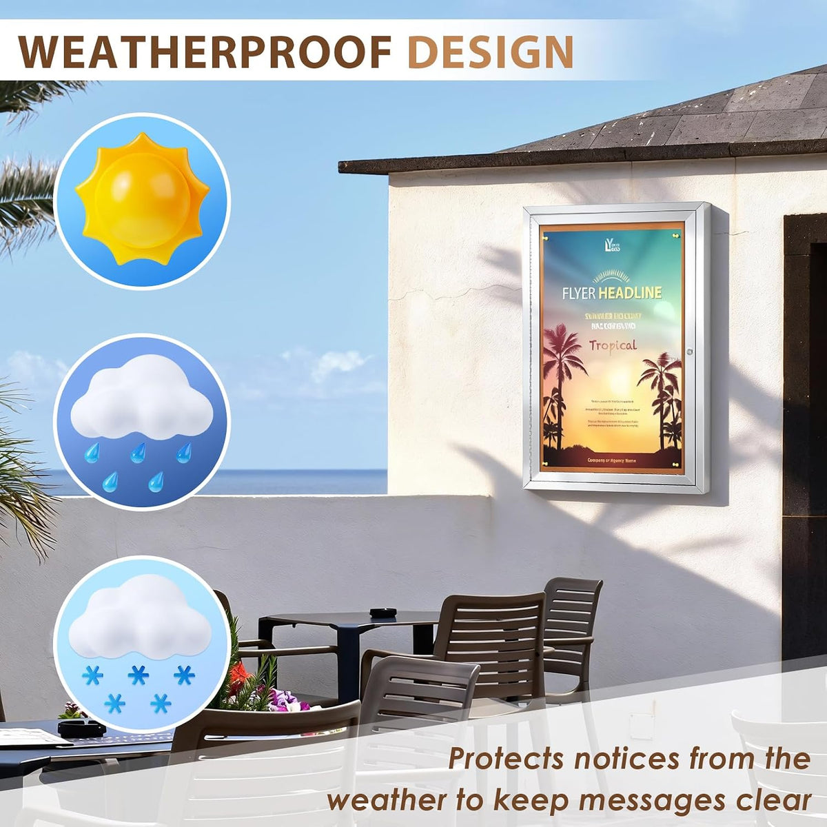 SWANCROWN 36x24in Outdoor Bulletin Board Weatherproof, Enclosed Cork Board