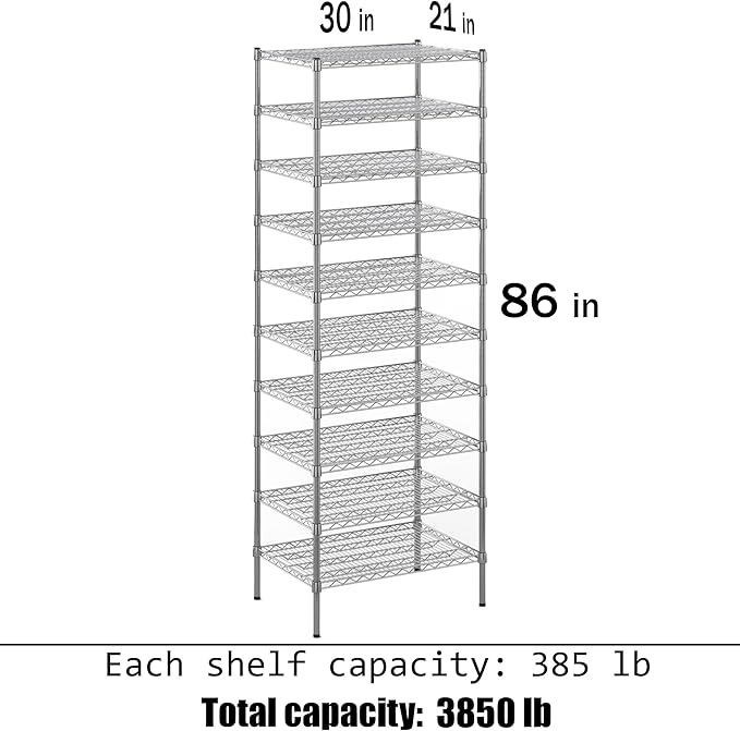 Regal Altair 21" Deep x 30" Wide x 86" Height Wire Shelving Kit | 10-Tier | NSF - Image 3