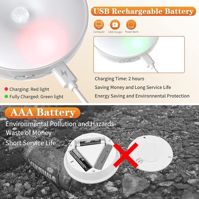 Warm Color LED Closet Lights Motion Sensor Step Light, USB Rechargeable Battery - Image 4