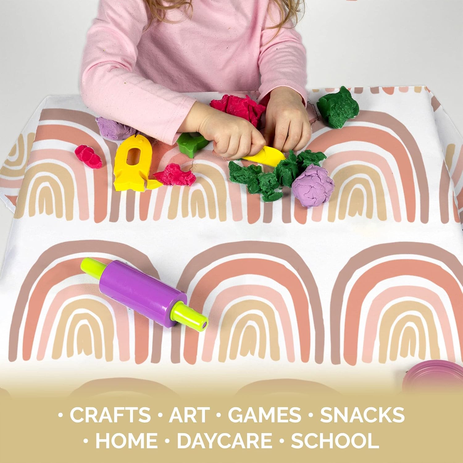 JumpOff Jo - Large Baby Splat Mat for Under High Chair, Booster Seat, Tabletop, Food Catcher - Protect Floor and Carpet from Spills & Crafts - Waterproof and Washable (Boho Rainbow)