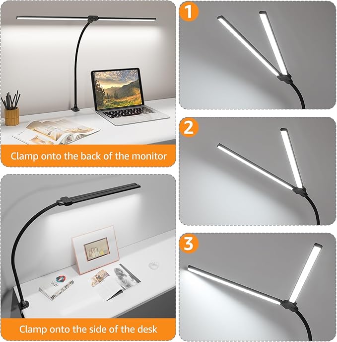 ShineTech Led Desk Lamp for Office Home, Bright Double Head Desk Light - Image 6