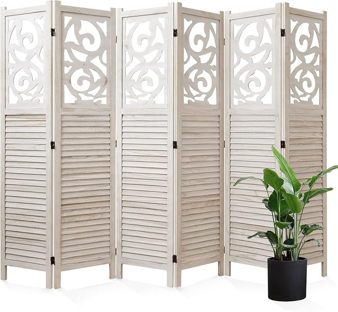 Room Divider Wood Carved Wall Divider Indoor Folding Portable Partition Screen - Image 8