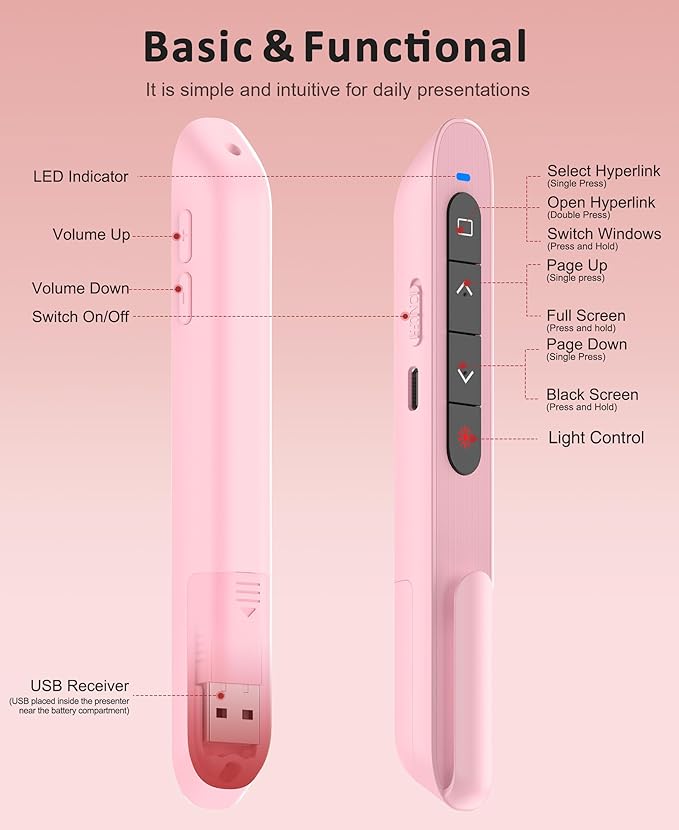 Presentation Clicker Rechargeable Pink Wireless Presentation Remote Presenter - Image 8