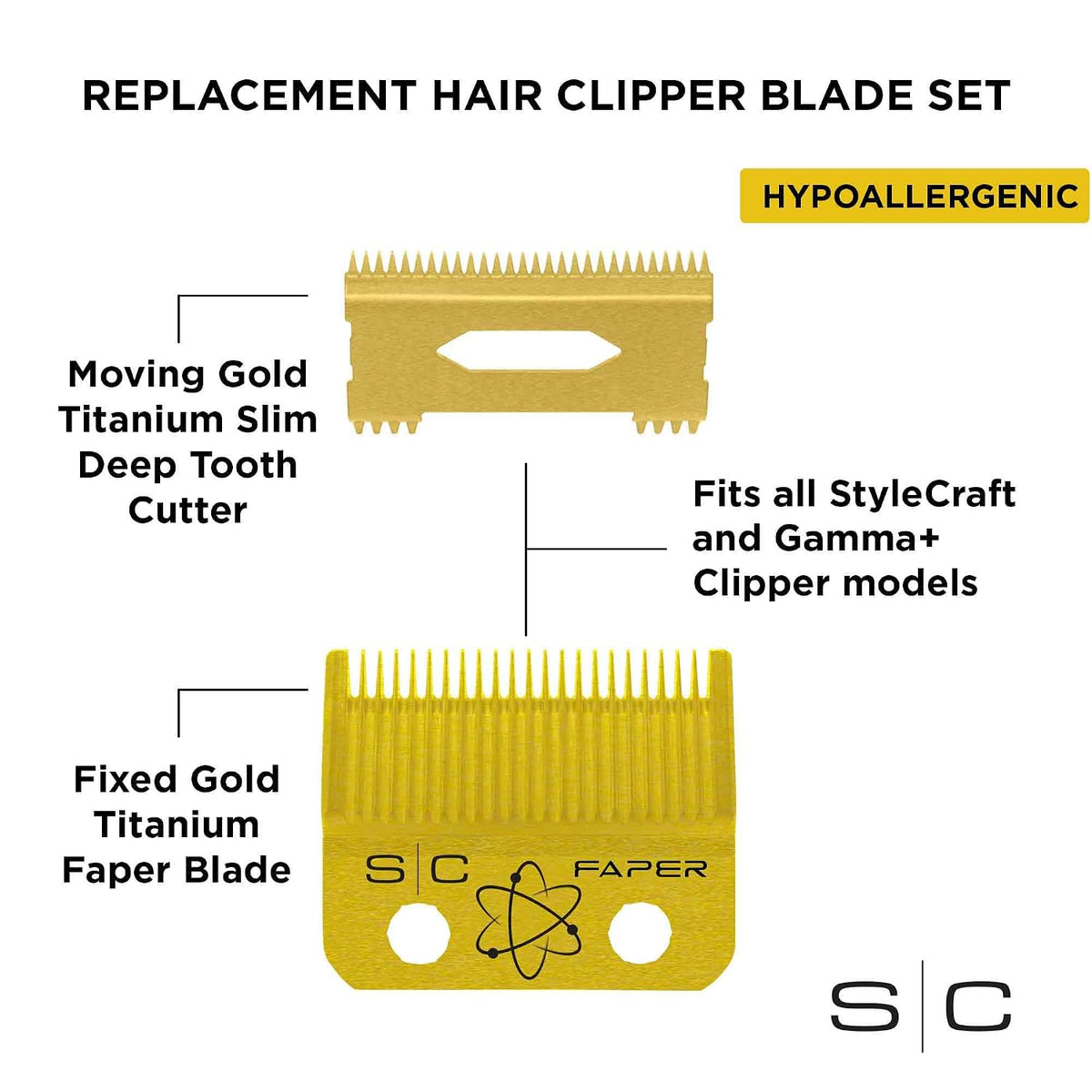 StyleCraft Replacement Hair Clipper Blade Cutter Set Professional Grade