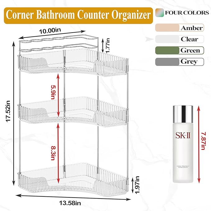 SUNZOS 3-Tier Corner Bathroom Counter Organizer, Bathroom Organizer Countertop - Image 2