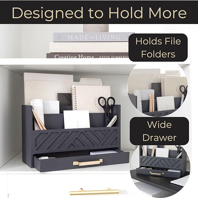 BLU MONACO | Grey Wooden Desk Organizer - Image 4