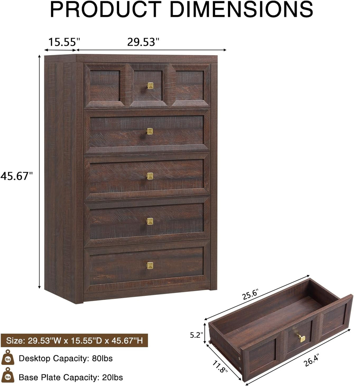 5 Drawers Dresser for Bedroom, 45.7" Tall Large Dresser & Chests of ...
